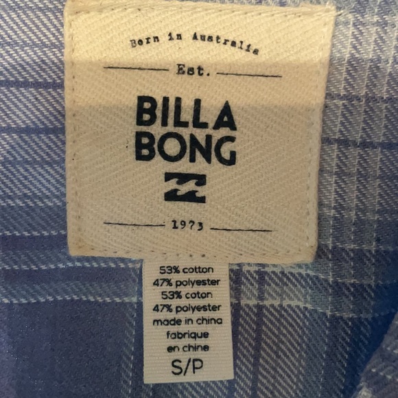 Billabong blue and white plaid button up. - Picture 2 of 3